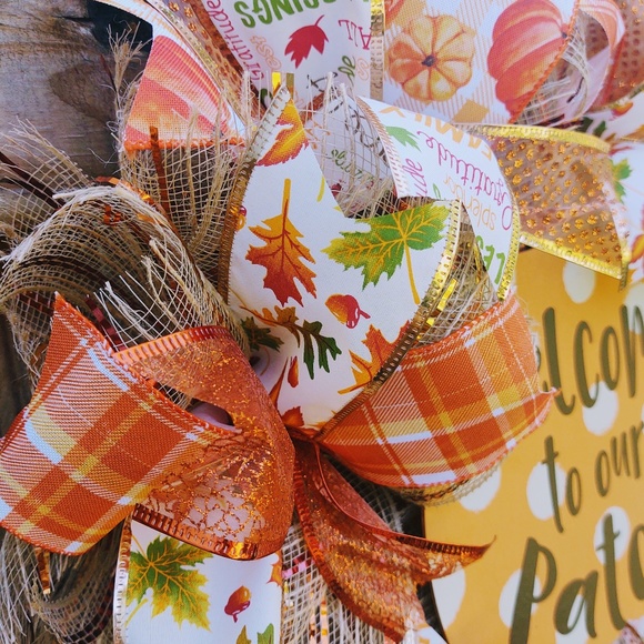 New Hand Crafted Fall Thanksgiving Deco Mesh Ribbon Welcome To Our Patch Wreath - Picture 5 of 8